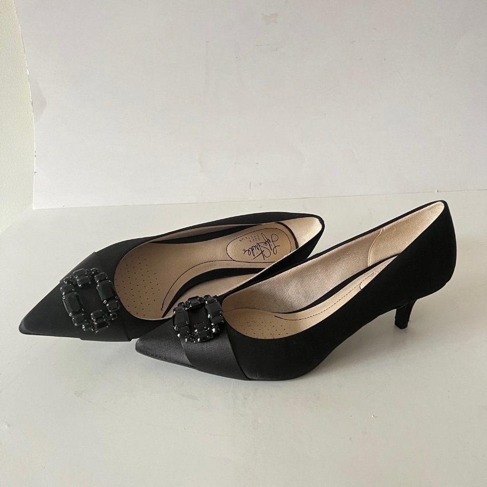 NEW LifeStride Satin Tonal Jewels Detail Cocktail Black Pump Shoes, Sz 7.5 M - Picture 10 of 16